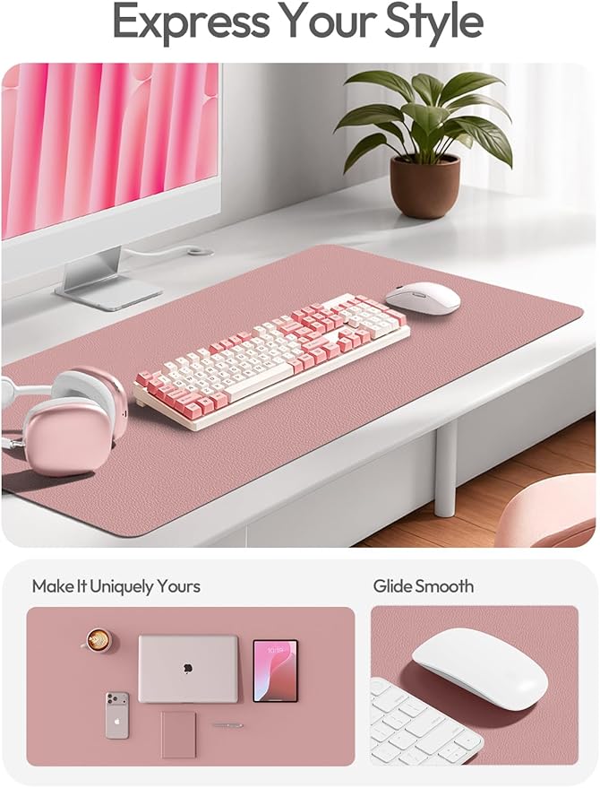 YSAGi Leather Desk Protector, Office Mat, Large Mouse Mat, Non-Slip PU Leather Blotter, Laptop Desk Pad, Waterproof Writing Pad for Office and Home (Pale Mauve, 23.6" x 13.8")