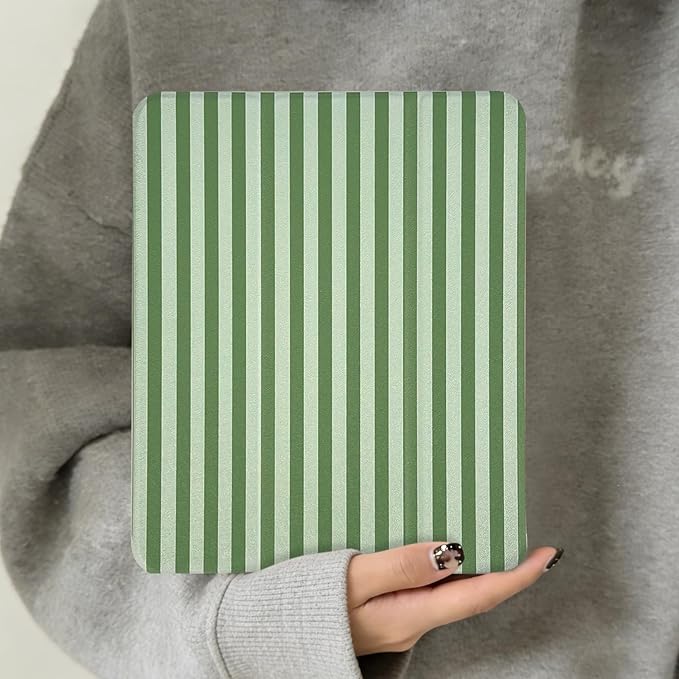 Lovmooful Compatible for iPad Pro 12.9-Inch 2022/2021/2020/2018 (6th/5th/4th/3rd Generation) Case with Pencil Holder Cute Striped with Aesthetic Design Soft TPU Trifold Stand Protective-Dark Green