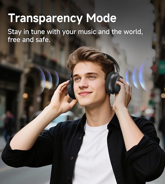 King Lucky B900 Hybrid Active Noise Cancelling Headphones, Wireless Over Ear Headphones, Bluetooth 5.4, Hi-Res Audio, Deep Bass, Comfortable Fit, with Mic, for Commuting, Travel, Home, Work, Black