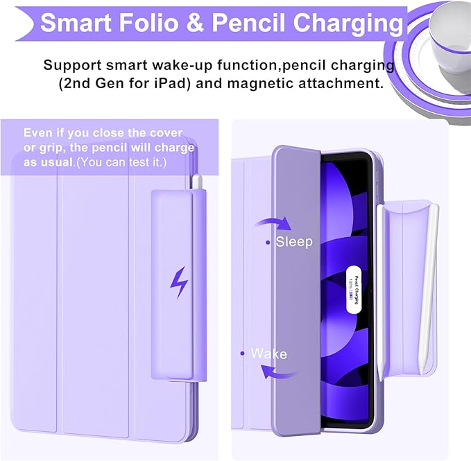 ZENLU iPad Pro 11" M4 M5 Case with Removable Magnetic Folio Cover, Premium PU Leather, Multiple Angles Stand, Pencil Slot Charging Support, Full Protective Case for iPad Pro 11" 2025 2024 (Purple)