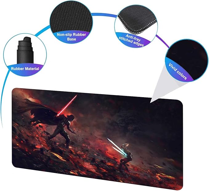 XXL Mouse Pad Ahsoka-Tano Vs Vader,Extra Large Gaming Mousepad Laptop Desk Mat,Non-Slip Rubber Base,Stitched Edges,Smooth Fabric,Computer Keyboard & Mice Combo Pads for Office Game 31.5x15.7
