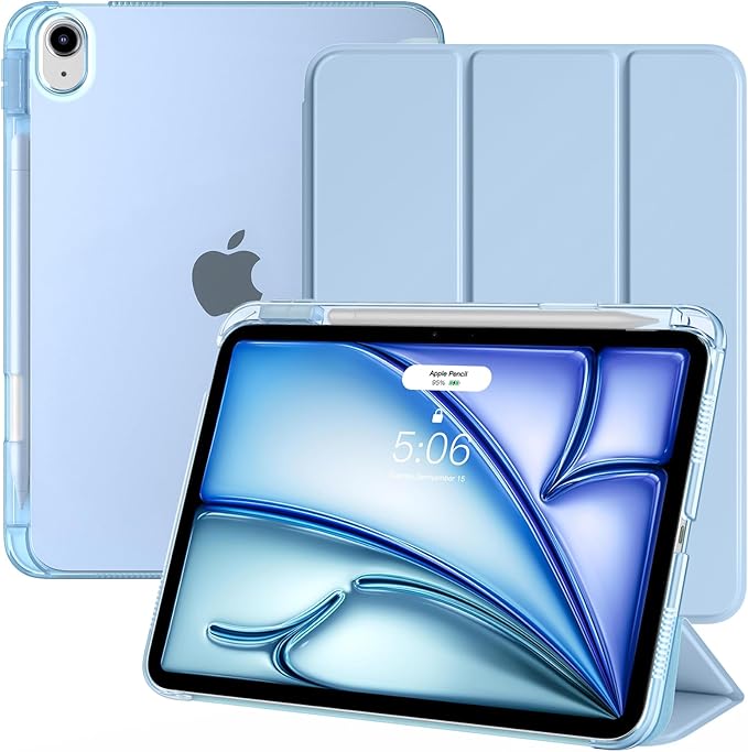 TiMOVO Case for iPad Air 11 Inch M4 2026/M3 2025/M2 2024, iPad Air 5th Generation 2022/4th Gen 2020 10.9 Inch with Pencil Holder, Stand Cover with Translucent Back, Auto Wake/Sleep, Sky Blue