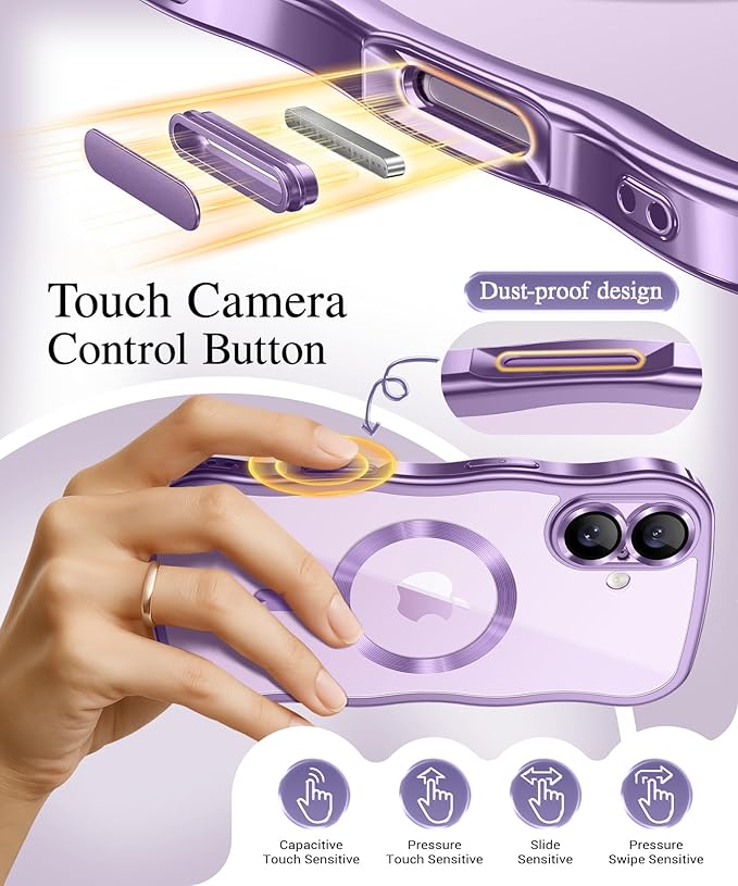 GVIEWIN for iPhone 17 Case Compatible with MagSafe, Upgraded [Full Camera Protection][Cute Wave Frame][Military Grade Protection] Electroplated Hard Phone Cover for Women Girl, Clear/Lilac Purple