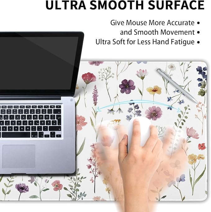 Floral Desk Mat Large Extend Mouse Pad XXL Beige Boho Desk Pad 35.4x15.7 Inch Cute Minimalist Flowers Mouse Pads Flowers Esthetics Computer Laptop Mouse Mat Non-Slip for Home Office Desktop Decor