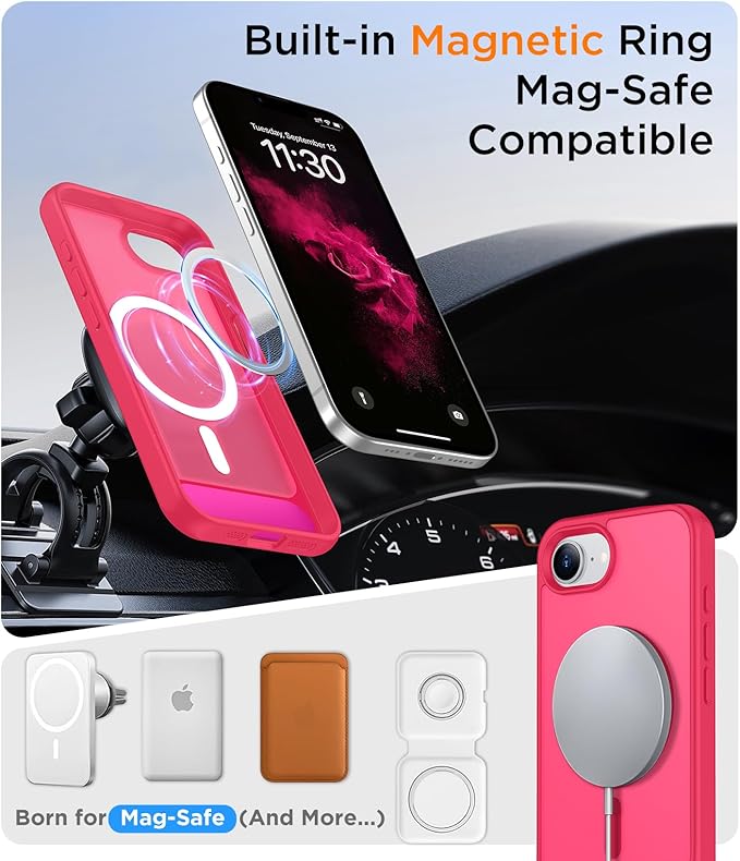 Magnetic Compatible with iPhone 16E Case, [Built-in Invisible Kickstand][Compatible with MagSafe][Military Grade Shockproof] Slim Translucent Matte Case for iPhone 16E 6.1" 2025