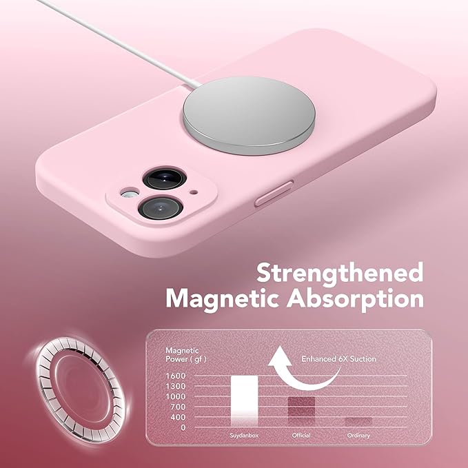 Magnetic for iPhone 14 Case, Compatible with MagSafe, [Full Camera Protection][Screen Protector] Silicone Shockproof Protective Phone Case for iPhone 14 6.1 inch, Chalk Pink