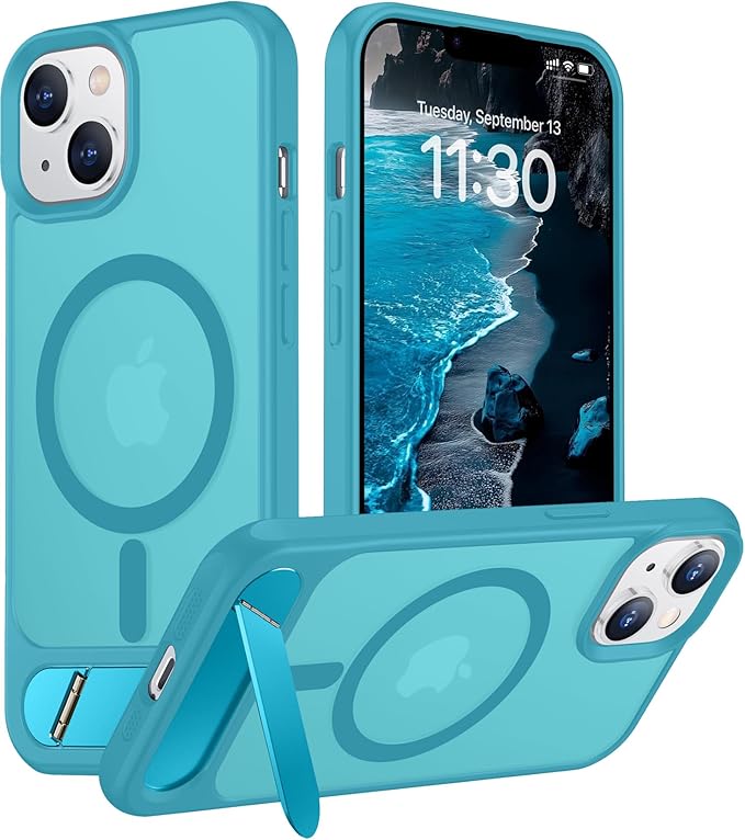 Magnetic Compatible with iPhone 14 Case/iPhone 13 Case,[Built-in Invisible Kickstand][Compatible with MagSafe][Military Grade Shockproof] Slim Translucent Matte Phone Case for iPhone 14/13 6.1"