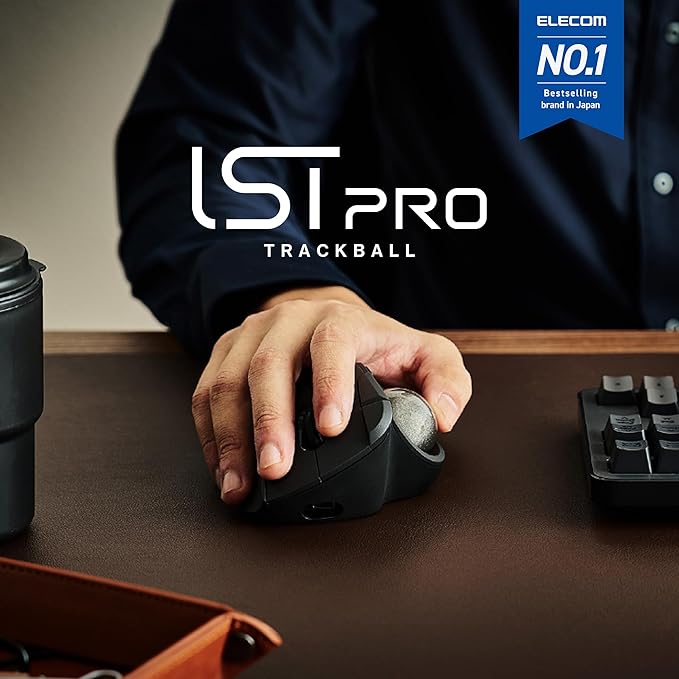 ELECOM IST PRO Trackball Mouse, 6 Device Connection, 3 Way Connectivity, Bluetooth 5.3, Wireless 2.4GHz, Wired, 12,000 DPI Sensor, 36mm Ergonomic, 10 Custom Buttons, Silent Click, Swappable Bearings