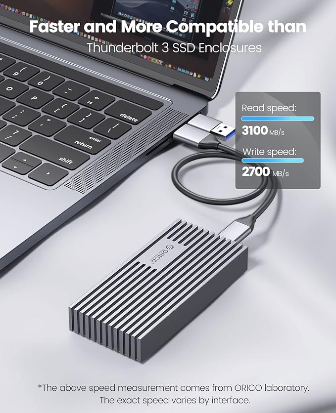 ORICO 40Gbps NVMe SSD Enclosure, M.2 to USB-C Adapter for NVMe M-Key 4TB SSD 2280, Aluminum M2 External SSD Case, Compatible with Thunderbolt 3/4 USB3.2/3.1/3.0/Type -M234-Grey
