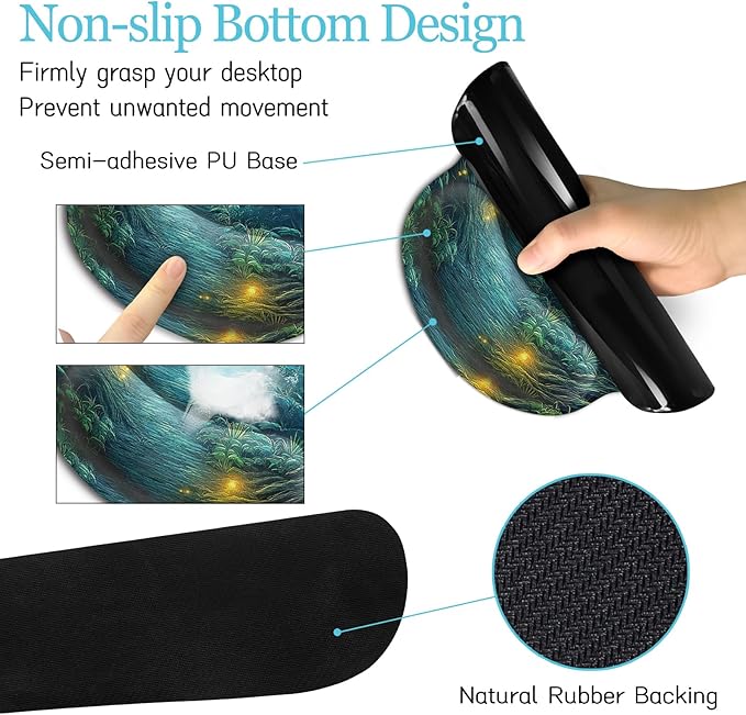 LIMKRIAN Ergonomic Mouse Pad Set Large Desk Matt for Desktop, Gaming Mouse Pad Wrist Rest Keyboard Mat Cup Coaster Set Cute Office Desk Decor Accessories for Women, Firefly Forest
