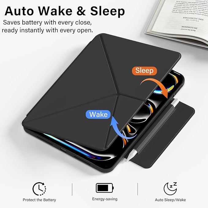 for iPad Pro 13 Inch Case (M5/M4) 2025/2024, Detachable Powerful Magnetic Attachment, Multiple Folding Stand, Slim Rebound Protection Cover, Auto Sleep/Wake, Black