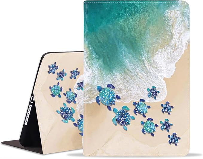 WEUIUJKILO Case for iPad (A16) 11th Generation 11 Inch 2025, iPad 10th Generation 10.9 Inch 2022, Slim PU Leather Folding Stand Smart Cover with Auto Sleep/Wake, Turtle on The Beach