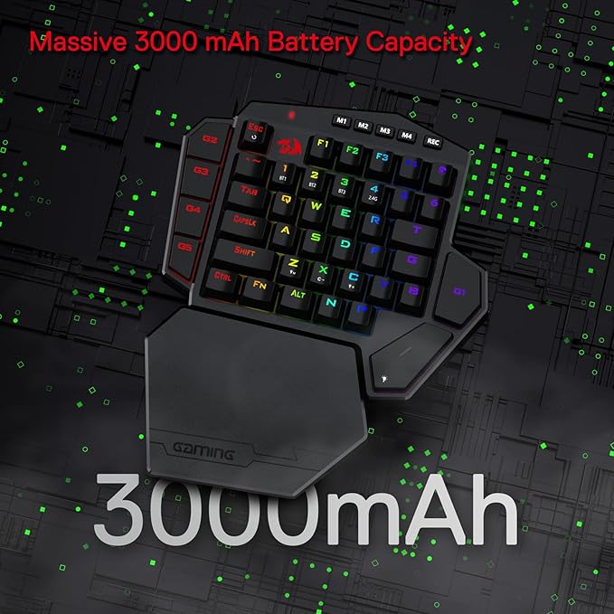 Redragon K585 PRO Wireless One-Handed Mechanical Keyboard, 42 Keys 3-Mode RGB 40% Gaming Keypad w/ 7 Onboard Macro Keys, Detachable Wrist Support, Rechargeable Battery (Red Switch)