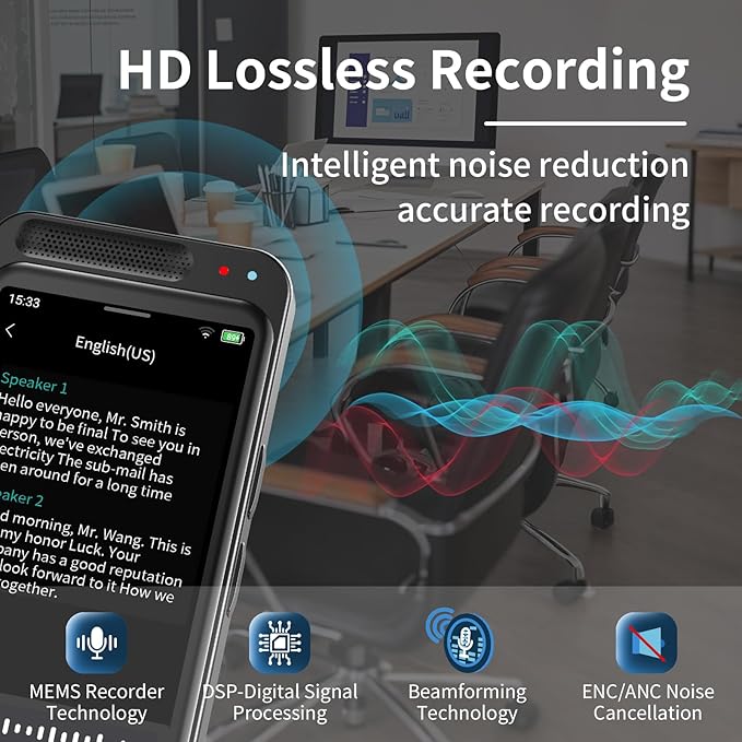 AI Voice Recorder with Playback, Digital Voice Recorders, Smart Digital Audio Recorder with Transcription to Text, 80GB Large Memory Recording Device for Meetings Lectures Interviews