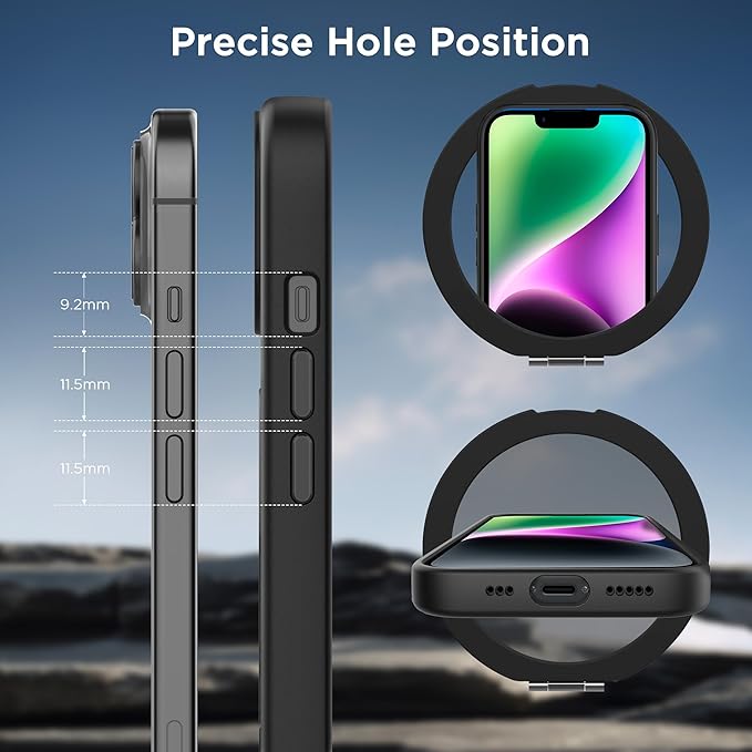 CACOE Magnetic Case for iPhone 13/14 6.1 inch with 360 Rotatable Ring Stand, Compatible with MagSafe Car Phone Mount, Cases Cover Phone Holder for Desk Meeting/Videos Matte Black