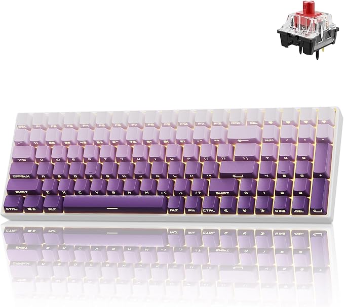 ZORNHER ZH100 Wireless Mechanical Keyboard,98% Purple Creamy Keyboard with Number Pad,Full Size Gaming Keyboard,Lighted Up PBT Dipped Keycaps,KKT Red Switches