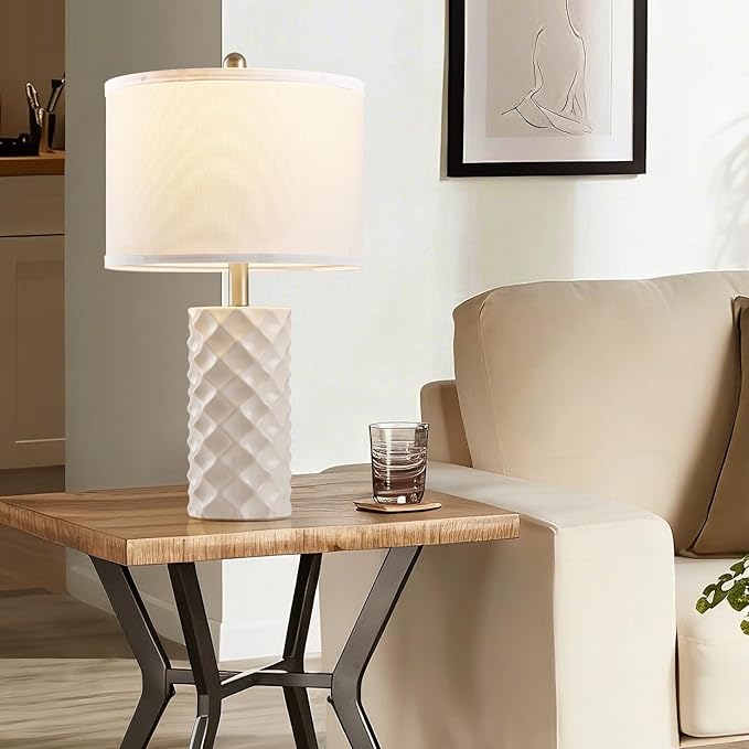 Gentle Beige & Star Diamond Ceramic Table Lamps (Set of 2) - 23" Luxe Modern Bedside Lamps for Nightstand,bedrooms, Living Rooms, or entryways & Rotary Switch,No Bulbs