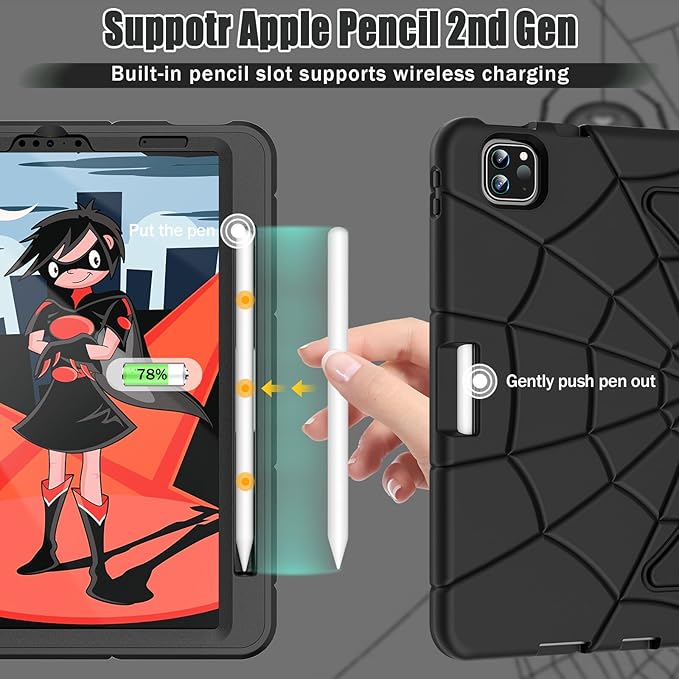 AKABEILA Compatible with Apple iPad Pro 11 inch(2018)/Apple Air 4 10.9(2020)/Air 5 10.9(2022)/Air 6 M2 (2024)/Air 7 M3 (2025) Tablet Case，Cover with Kickstand for Kids Children Boys Babies Black