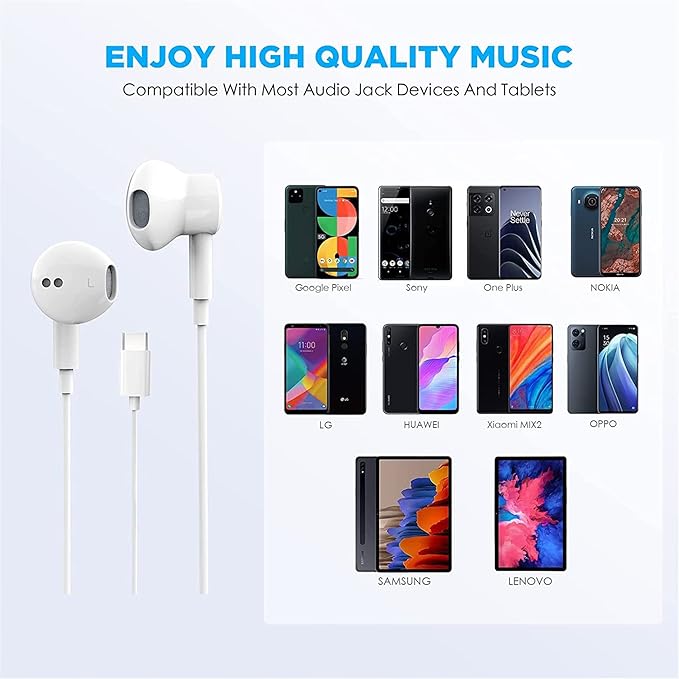 USB C Headphones for iPhone 16 15 Earbuds USB C Wired Earphones with Mic & Remote Control Noise Cancelling for iPhone 16 pro, iPad Pro, Galaxy S23/S22/S21/S20/Ultra Note 10/20, Pixel 7/6/6a/5/4