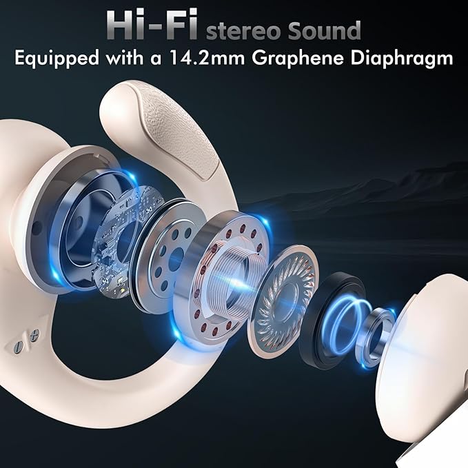 HAOYUYAN Wireless Earbuds, Sports Bluetooth Headphones, 80Hrs Playtime Ear Buds with LED Power Display, Noise Canceling Headset, IPX7 Waterproof Earphones for Workout/Running（Oatmeal White）