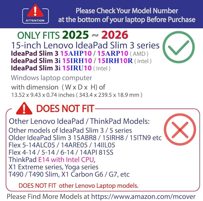 mCover Case ONLY Compatible for 2025-2026 15" Lenovo IdeaPad Slim 3 15AHP10 / 15ARP10 / 15IRH10 / 15IRU10 Series Windows Computers (NOT Fitting Any Other Lenovo Models) (Red)