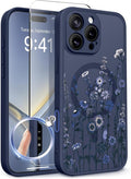 GVIEWIN for iPhone 16 Pro Case Compatible with MagSafe, [Military Grade Protection] [Screen Protector] Full Camera Protection Floral Translucent Women Magnetic Phone Case, Floratopia/Blue