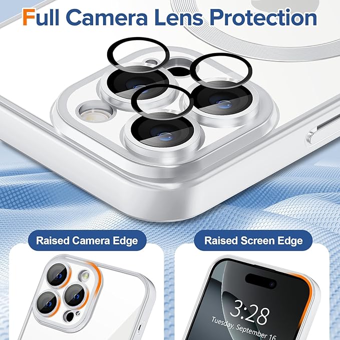 Hython Magnetic Clear for iPhone 16 Pro Case with Camera Lens Protector [Compatible with MagSafe] Luxury Plating Edge Slim Soft TPU Cover Protective Phone Case for iPhone 16 Pro 6.3", Matte Silver