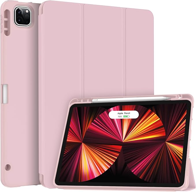 Soke for iPad Pro 11 Case (M2) 2022/2021/2020 with Pencil Holder - [Full Body Protection + Apple Pencil Charging + Auto Wake/Sleep], Soft TPU Back Cover for 2022 iPad Pro 11 inch(Pink)