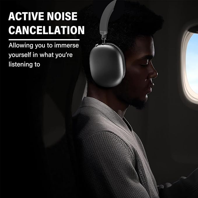 Wireless Headphones Bluetooth Headphones Active Noise Cancelling Over-Ear Head-Phones with Microphones, 24 Hours Playtime, HiFi Audio Adjustable Headset for iPhone/Android/Samsung - White