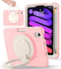 BATYUE Shockproof Case for iPad mini 7 (A17 Pro)/ Mini 6 8.3 inch (2024/2021) - 360° Multi-Angle Stand (Portrait & Landscape) & Grip, Built-in Pencil Holder, Pink