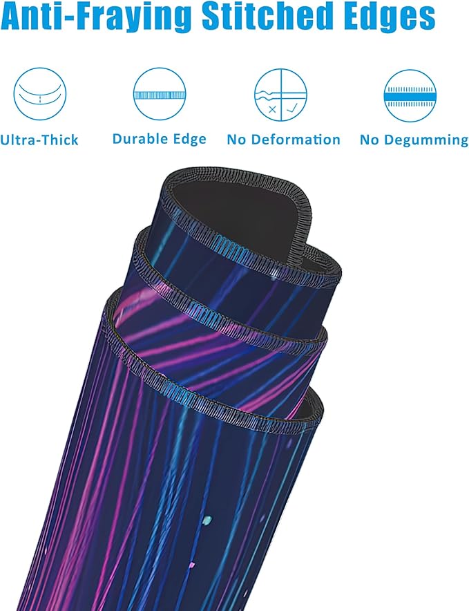 Futuristic Neon Swirl Lines Large Gaming Mouse Pad,Waterproof Desk Mat for Desktop,Non-Slip Rubber Base Mousepad with Stitched Edges for Laptop Office and Home 35.4X15.7 Inch