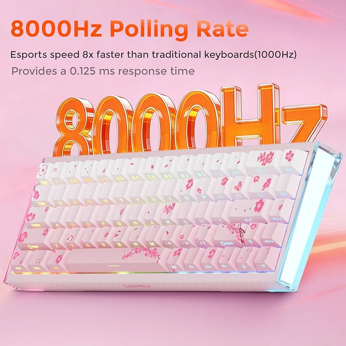 DAREU COOL68 60% Sakura Pink Wired Gaming Keyboard, Rapid Trigger Magnetic Switch Keyboard with 8000Hz Polling Rate, Adjustable Actuation, 0.1ms Latency, SOCD, Gasket Mount, Hot swappable, RGB Light