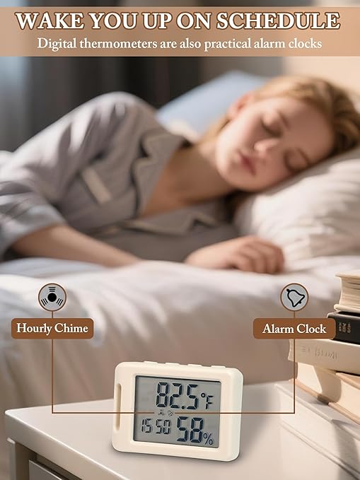 Mini Humidity Meter Indoor Outdoor Hygrometer Thermometer Portable Room Temperature Monitor with Small Digital Clock, Thermometer and Humidity Gauge for Camping Cellar Closet Home