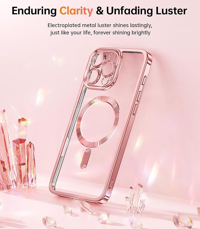 Meifigno Designed for iPhone 16 Pro Max Case 6.9", [Glitter Card & Wrist Strap], Compatible with MagSafe, 1X HD+1X Privacy Screen Protectors, Surround Lens Protection Designed for 16 ProMax, Rose Gold