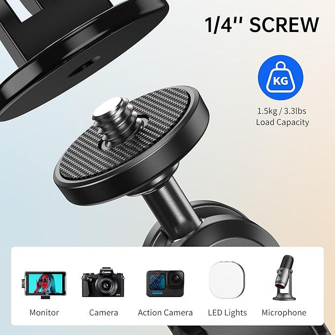 ATUMTEK Super Camera Clamp Mount with 1/4" and 3/8" Threads, Dual Ballhead Magic Arm 360° Ball Head Grip, Phone/Action Camera Mount Adapter for Canon Nikon DSLR Camera, GoPro/Insta360/INSTAX/DJI