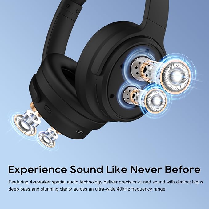 Srhythm NiceComfort 35 (2nd Gen) Hybrid Noise Cancelling Headphones,Wireless Bluetooth 6.0, 5Microphones with ENC,Transparency,Spatial Audio,140H Playtime,Low Latency,Custom EQ via App