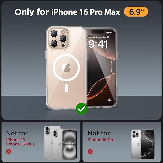 Miracase Magnetic Series for iPhone 16 Pro Max Case [Compatible with MagSafe] [with 2X Screen Protectors] Military-Grade Protection, Anti-Fingerprint, Slim Phone Case for 16 Pro Max 6.9 inch - Clear