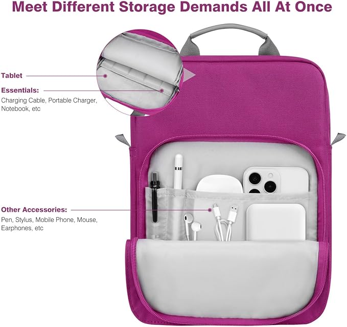 Dadanism 9-11 Inch Tablet Sleeve Bag Carrying Case with Shoulder Strap for iPad (A16) 11", iPad 10th Gen 10.9", iPad Air M4/Pro M5 11", iPad 9/8/7th 10.2", Galaxy Tab A11+ Plus 11", Fuchsia