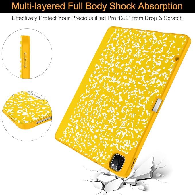 Soke Case for iPad Air 13 Inch (M4/M3/M2,2026-2024), iPad Pro 12.9" 6th/5th Generation with Pencil Holder(2021 2022 Release)-[Apple Pencil Charging + Auto Wake/Sleep] Soft Back Cover, Book Lemon