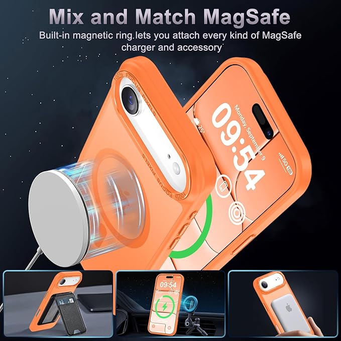 Newfuture Magnetic for iPhone Air Case [Compatible with Magsafe] [Military Grade Drop Protection] Translucent Matte Anti-Scratch Shockproof Protective Phone Cover 6.5 Inch, Orange