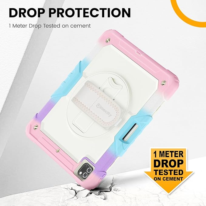 Timecity for iPad Pro 12.9 Case 6th/5th/4th/3rd Gen, 360° Rotating Stand, Pencil Holder & Wireless Charging, Shockproof with Screen Protector & Shoulder Strap - for Designers & Professionals-Pink Camo