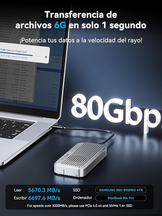 ACASIS 80Gbps M.2 NVMe SSD Enclosure, with Cooling Fan, Compatible with Thunderbolt5/USB4 V2.0, Back Compatible with Thunderbolt4/USB4 V1.0, USB3.2/3.1/3.0 (TB501 Pro) (Silver)
