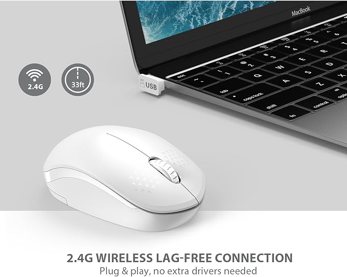 seenda Wireless Mouse for Laptop, 2.4G Noiseless Mouse with USB Receiver - Optical Tracking Portable Computer Mice for Chromebook, PC, Tablet, Windows System, 24 Months Battery Life - Pure White