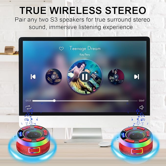 Bluetooth Speaker Wireless Portable Waterproof Speaker, TWS Pairing, RGB Lights, Deep Bass for Home Garden Party Camping