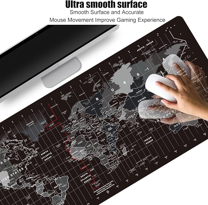 HGWALP World Map Large Gaming Mouse Pad Extended XXL(900x400X3MM) Mouse Mat Long Desk Pad with Stitched Edges for Keyboard Home Office Gaming Work Big Desk Pad