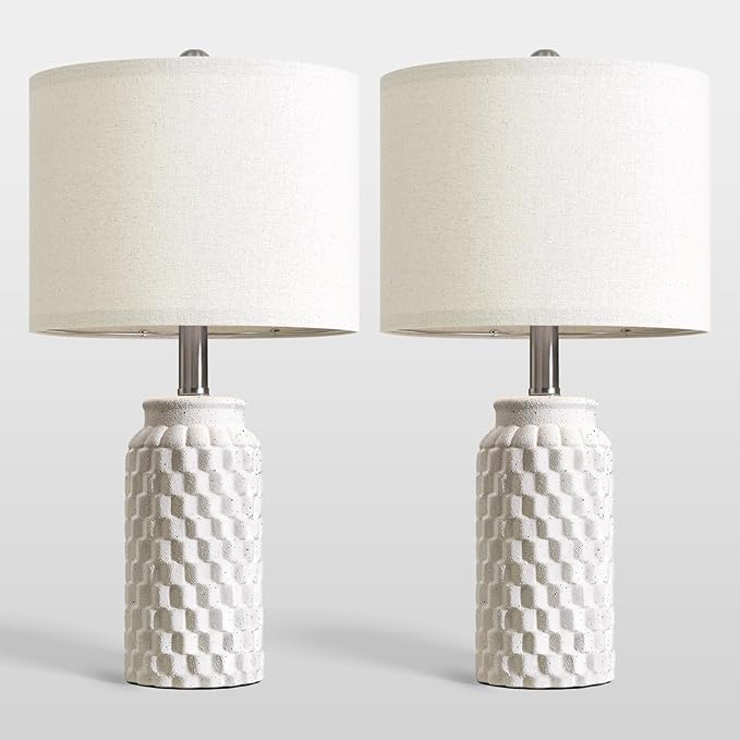 USumkky 20.5" Ceramic Table Lamps Set of 2 - Modern Farmhouse & Boho Style, Bedside Nightstand Lamps for Bedroom, Living Room End Table Lamps, Small Desk Lamp(Matte White)