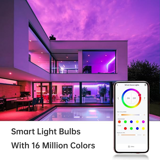 GU24 Smart Led Light Bulbs，4 Pack，A19 12W 1200LM Smart Bluetooth 2 Prong Led Light bulb，Dimmable Music Sync RGBCW Color Changing LED Bulb，2700K-6500K Dimmable ，APP Control(Not Support Alexa)