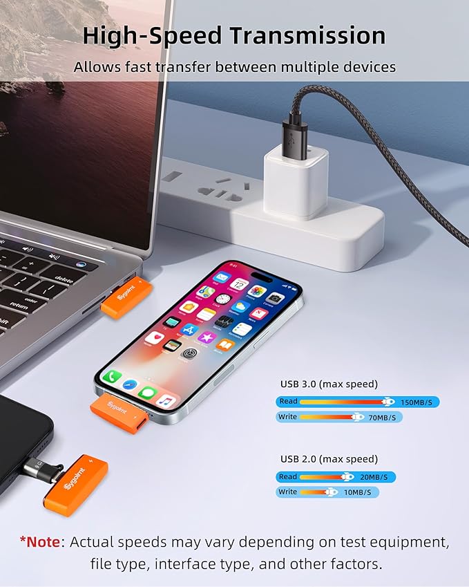USB C Flash Drive for iPhone Photo Stick 128GB Thumb Drive with Type-C Charging Port, USB Memory Stick for Photos Videos, High Speed Jump Drive External Storage for iPad/Android Phones/PC (Orange)