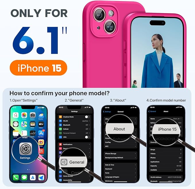 Miracase Compatible with iPhone 15 Case, [Soft Anti-Scratch Microfiber Lining], Liquid Silicone Case Gel Rubber Shockproof Drop Protection Phone Case for iPhone 15, Hot Pink