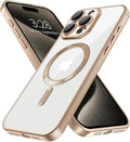 Hython Magnetic Clear for iPhone 15 Pro Max Case with Camera Lens Protector [Compatible with MagSafe] Plating Edge Slim Soft TPU Cover Protective Phone Case for 15 Pro Max 6.7", Matte Desert Brown